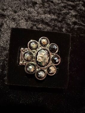 Silver-Tone Floral Mosaic Cluster Ring - Silver